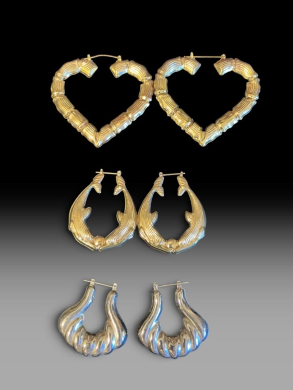 Pierced Statement Earring Lot Heart Dolphin Nautical Silver Tone Unsigned
